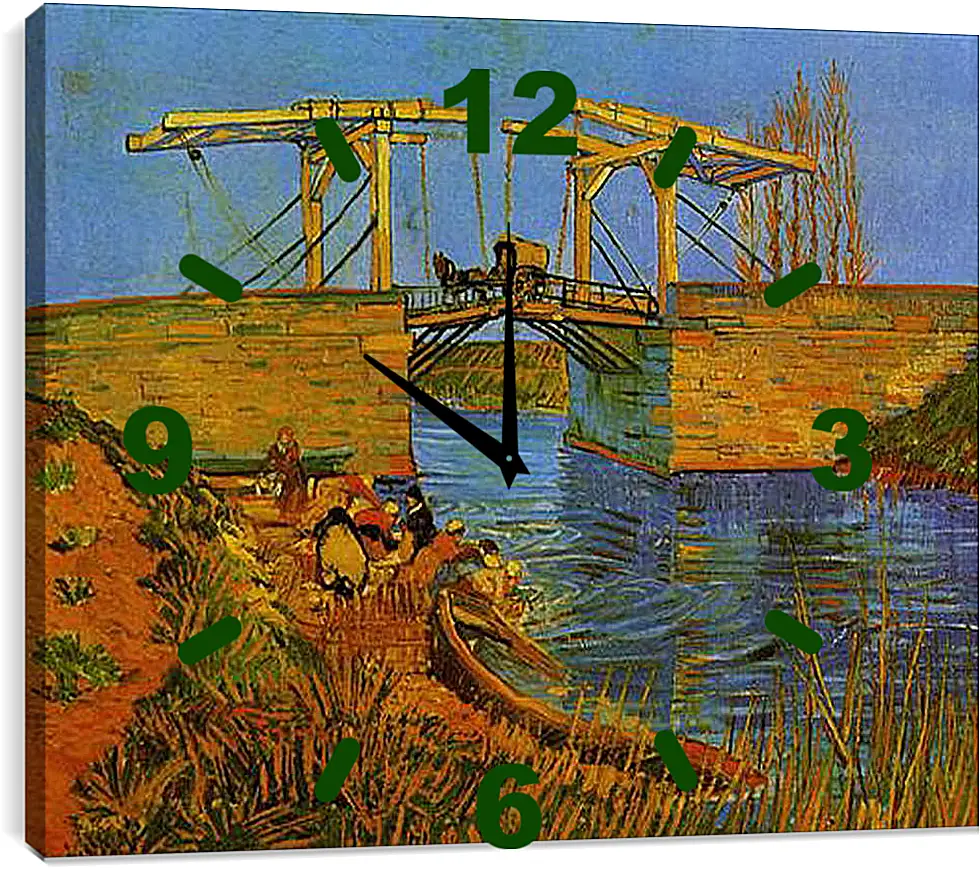 Часы картина - The Langlois Bridge at Arles with Women Washing. Винсент Ван Гог