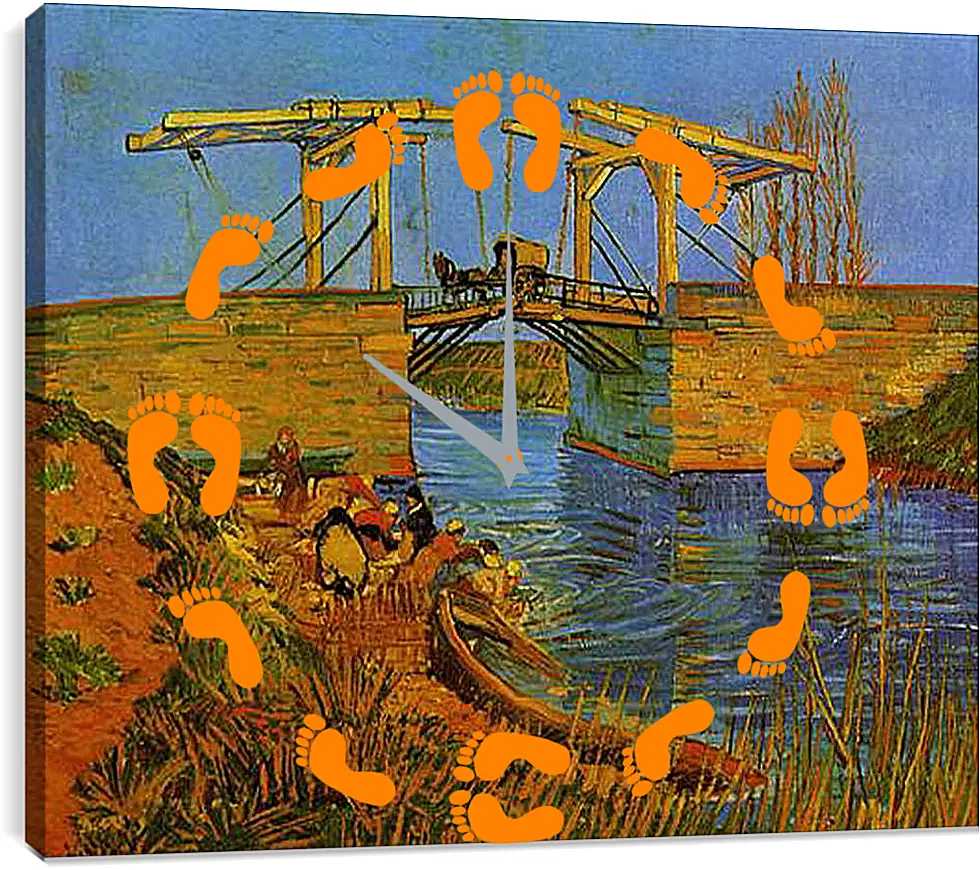 Часы картина - The Langlois Bridge at Arles with Women Washing. Винсент Ван Гог