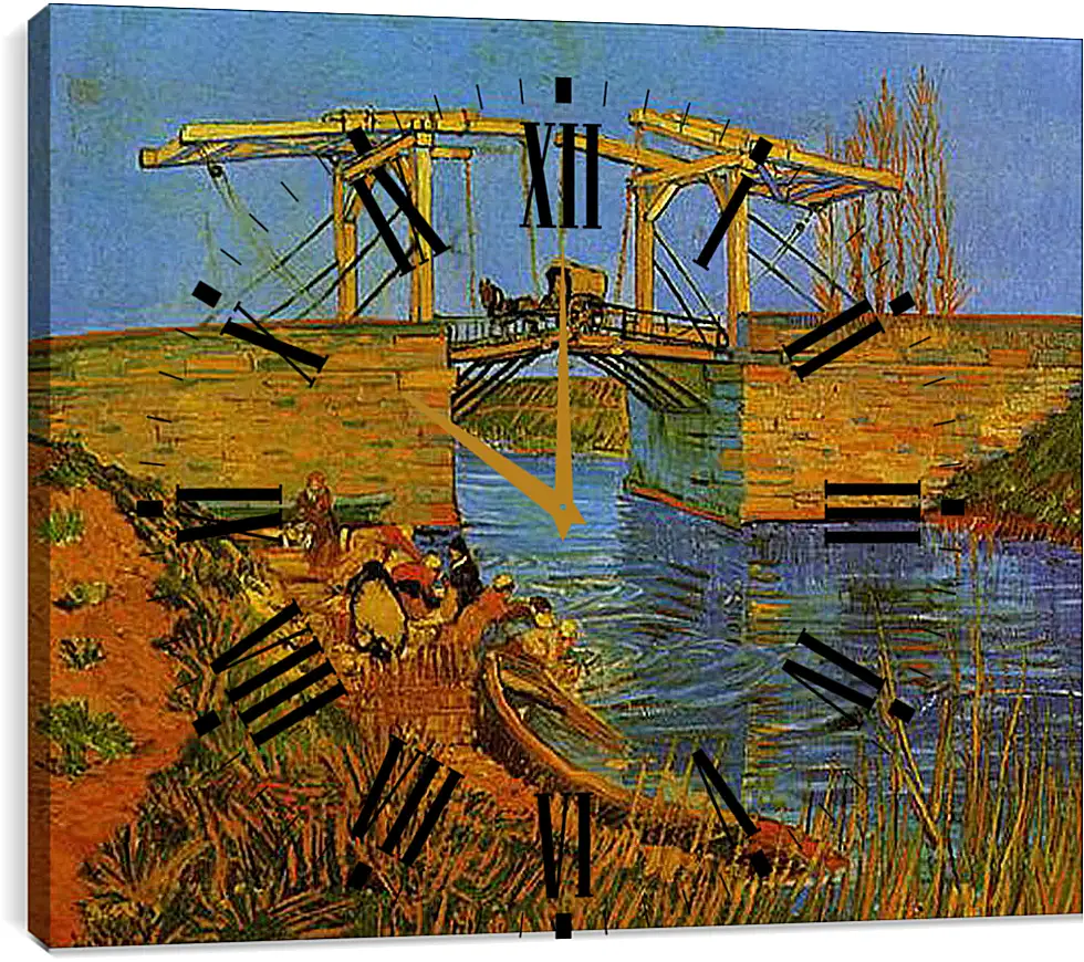 Часы картина - The Langlois Bridge at Arles with Women Washing. Винсент Ван Гог