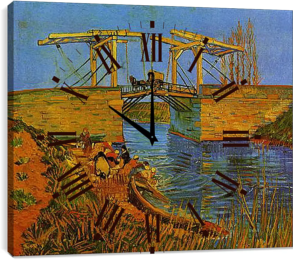 Часы картина - The Langlois Bridge at Arles with Women Washing. Винсент Ван Гог