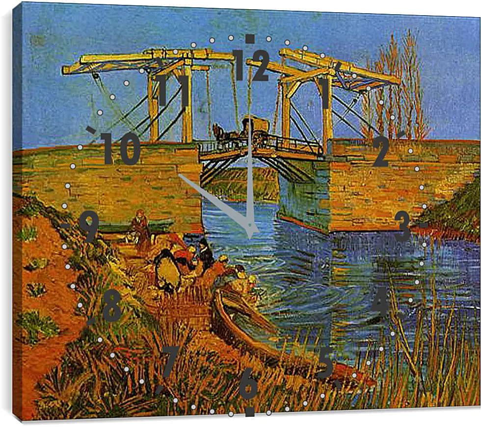 Часы картина - The Langlois Bridge at Arles with Women Washing. Винсент Ван Гог