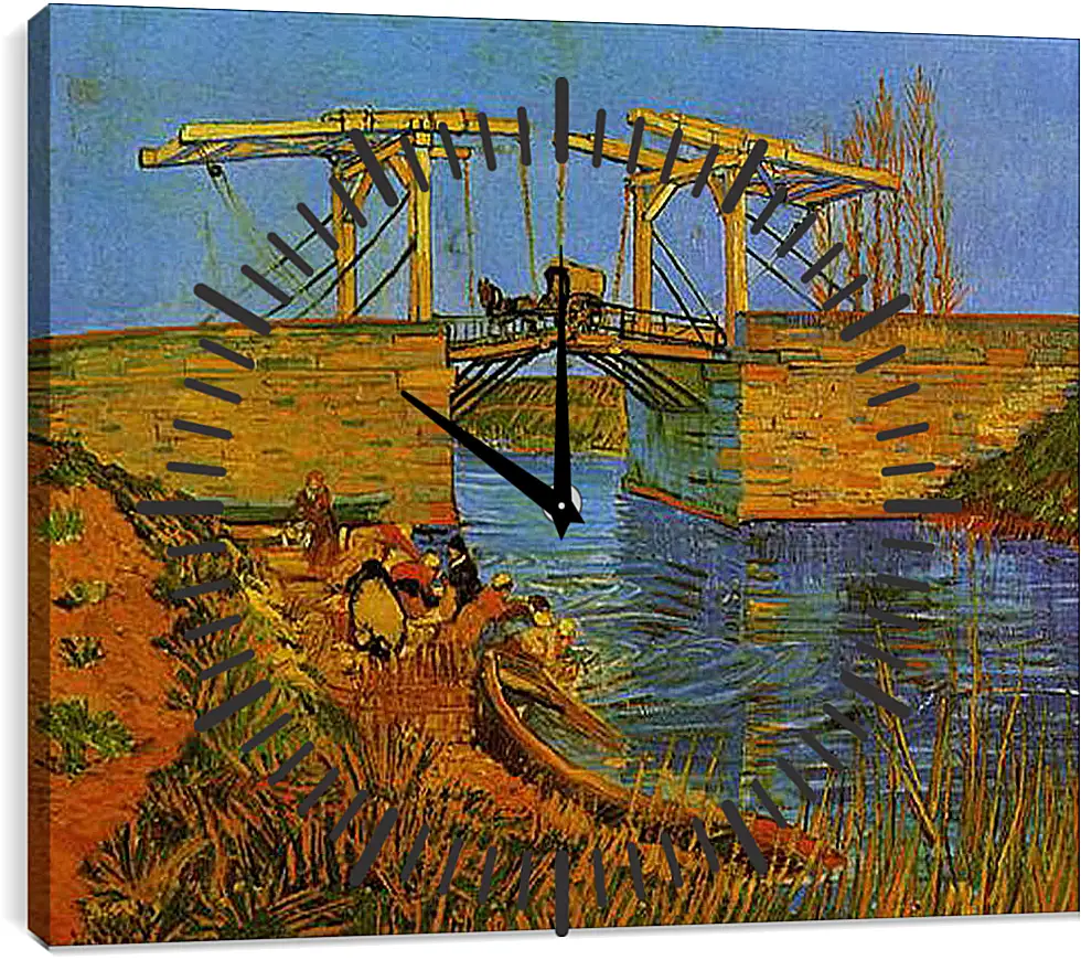 Часы картина - The Langlois Bridge at Arles with Women Washing. Винсент Ван Гог