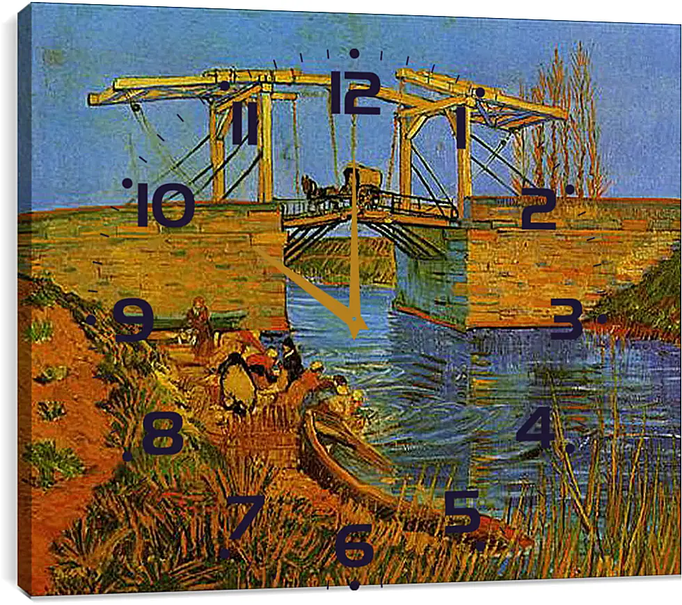 Часы картина - The Langlois Bridge at Arles with Women Washing. Винсент Ван Гог