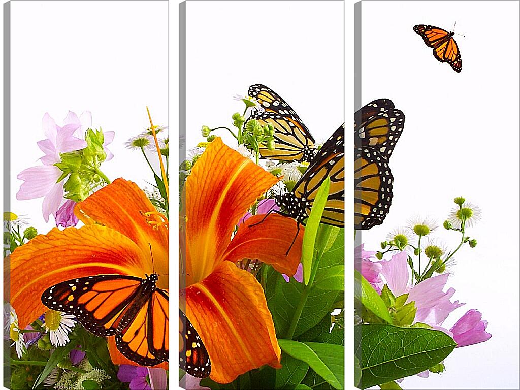 Модульная картина - Лилии и бабочки