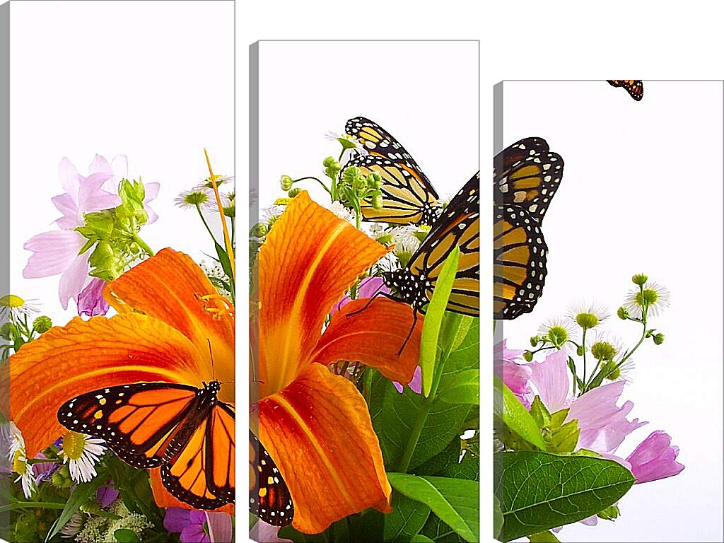 Модульная картина - Лилии и бабочки
