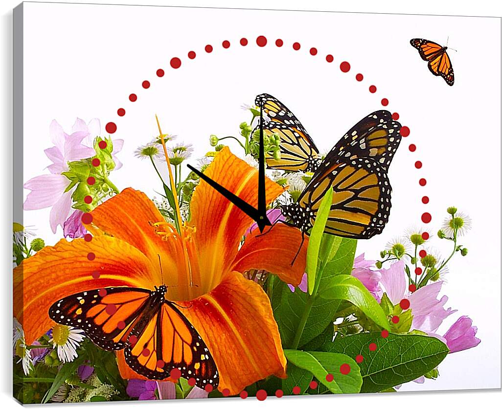 Часы картина - Лилии и бабочки