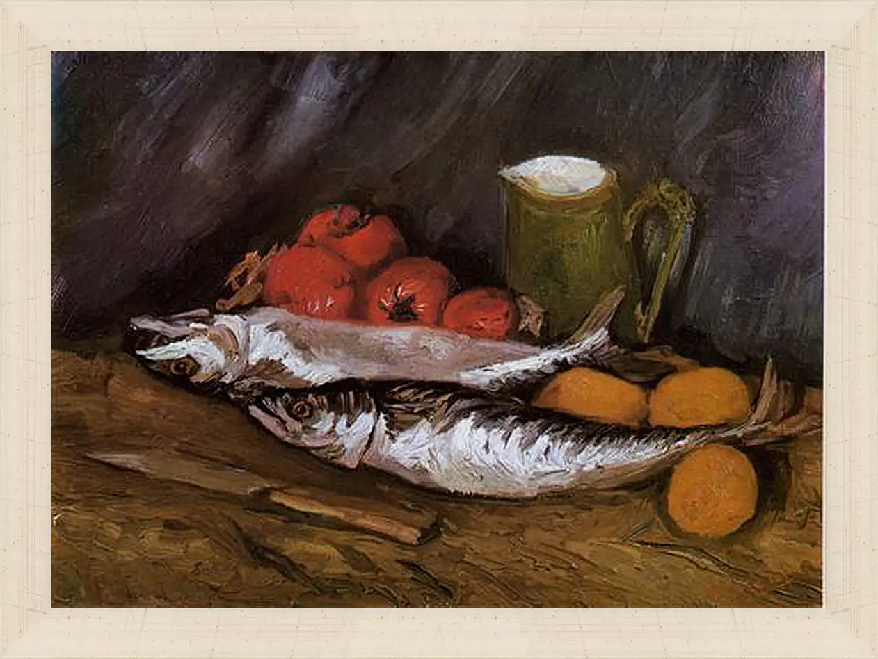 Картина в раме - Still Life with fish and tomatoes. Винсент Ван Гог