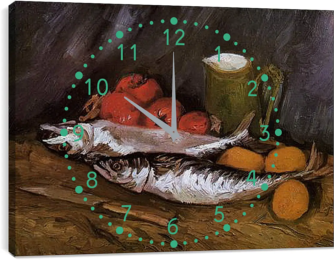 Часы картина - Still Life with fish and tomatoes. Винсент Ван Гог