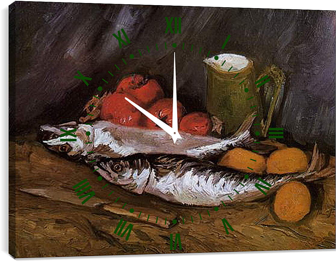 Часы картина - Still Life with fish and tomatoes. Винсент Ван Гог