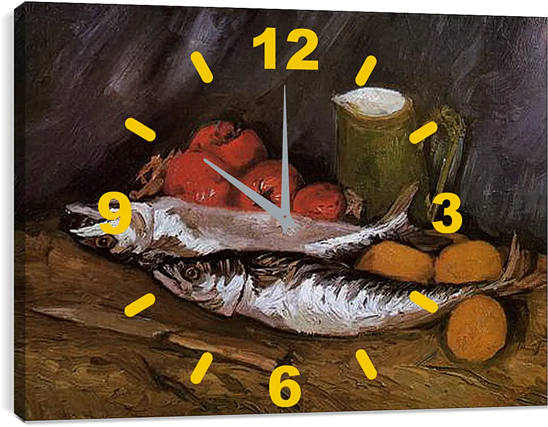 Часы картина - Still Life with fish and tomatoes. Винсент Ван Гог