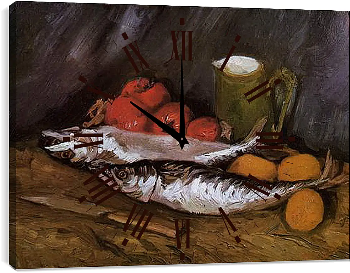 Часы картина - Still Life with fish and tomatoes. Винсент Ван Гог