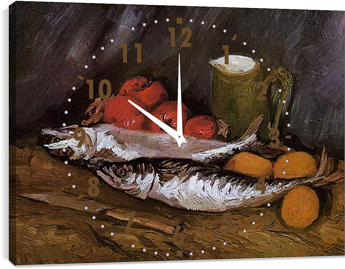 Часы картина - Still Life with fish and tomatoes. Винсент Ван Гог