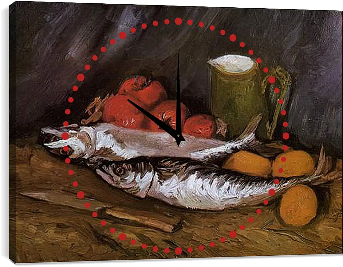 Часы картина - Still Life with fish and tomatoes. Винсент Ван Гог