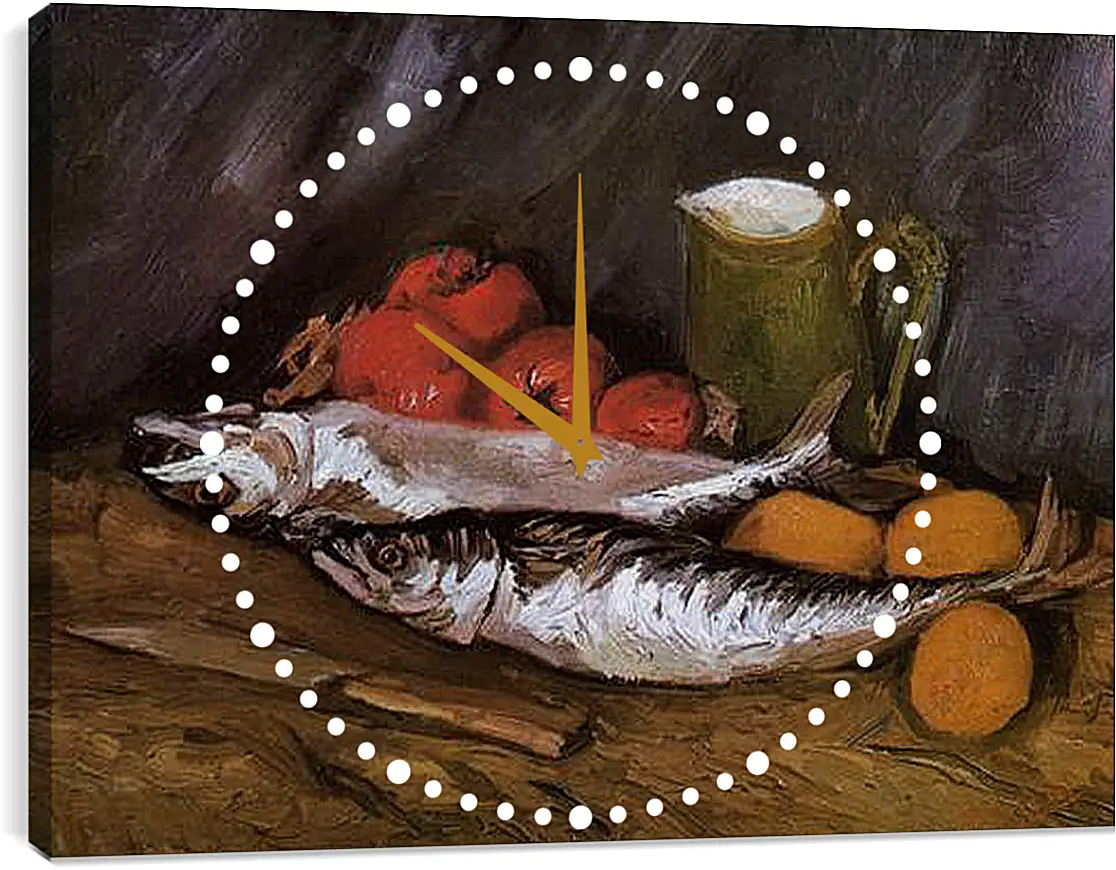 Часы картина - Still Life with fish and tomatoes. Винсент Ван Гог