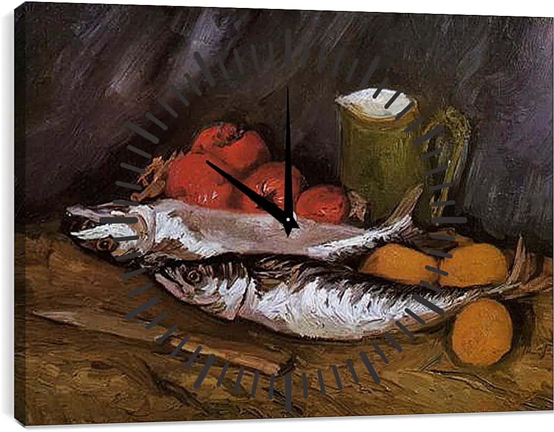 Часы картина - Still Life with fish and tomatoes. Винсент Ван Гог