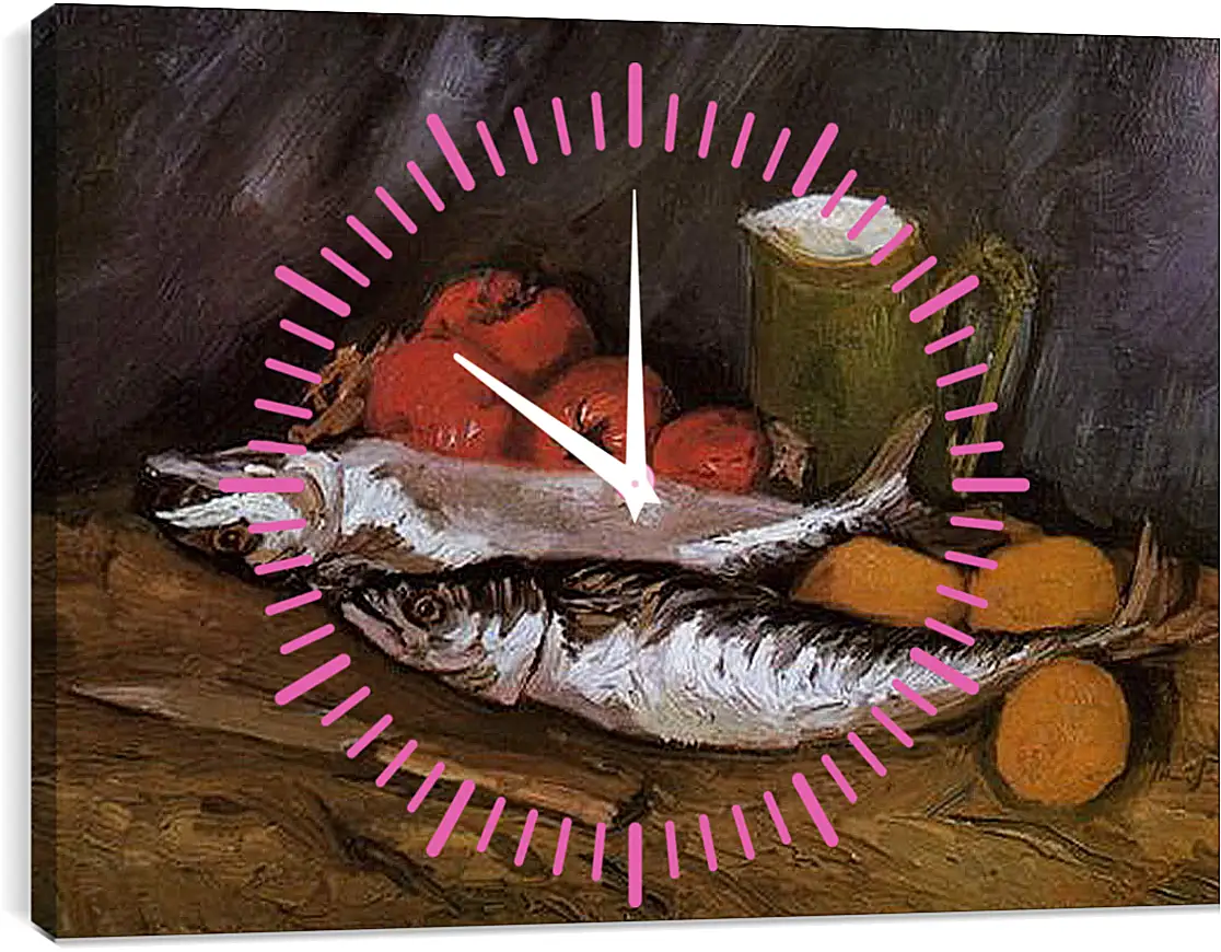 Часы картина - Still Life with fish and tomatoes. Винсент Ван Гог