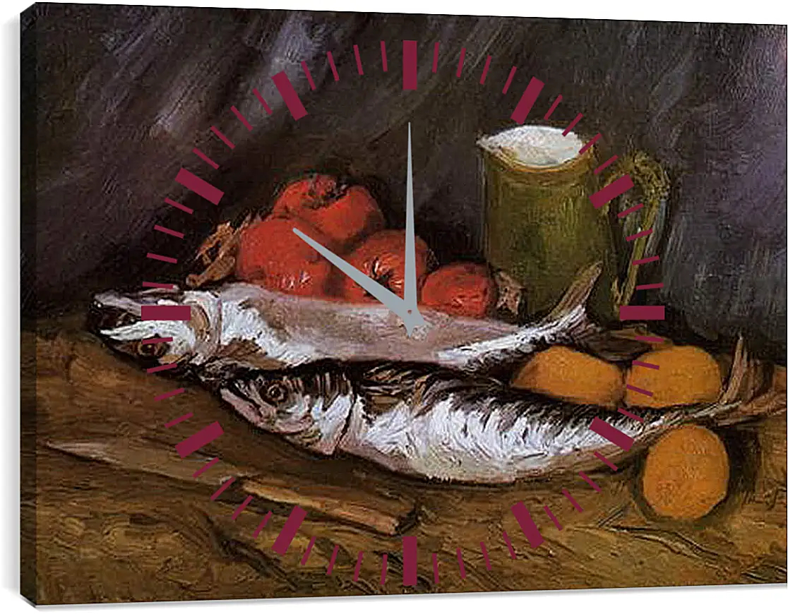 Часы картина - Still Life with fish and tomatoes. Винсент Ван Гог