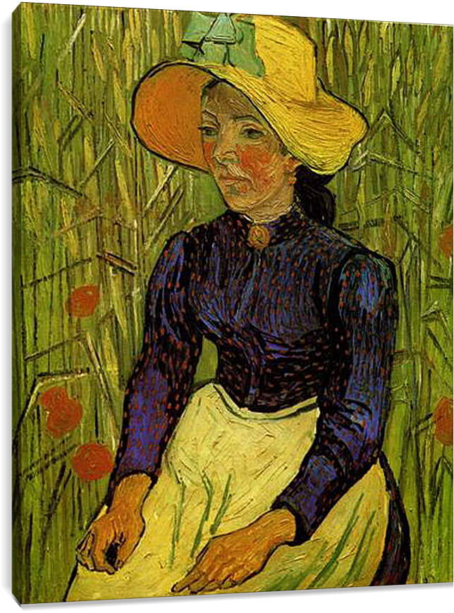 Постер и плакат - Молодая крестьянка в соломенной шляпе в пшенице. Винсент Ван Гог