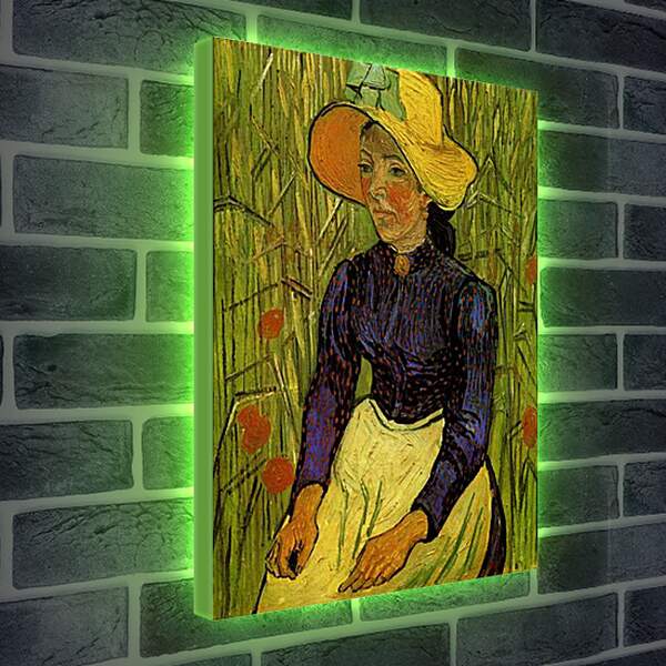 Лайтбокс световая панель - Молодая крестьянка в соломенной шляпе в пшенице. Винсент Ван Гог