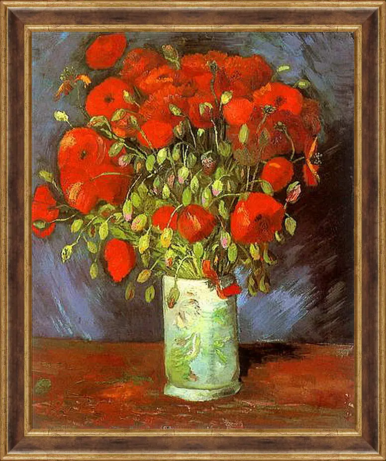 Картина в раме - Vase with Red Poppies. Винсент Ван Гог