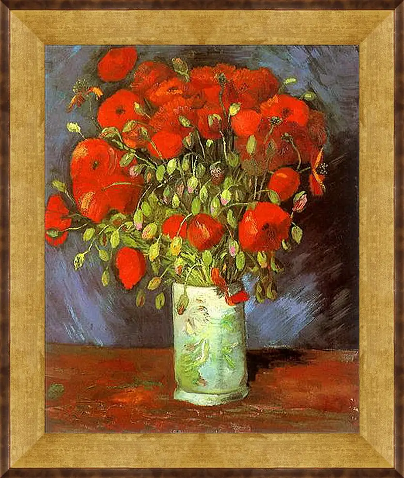 Картина в раме - Vase with Red Poppies. Винсент Ван Гог