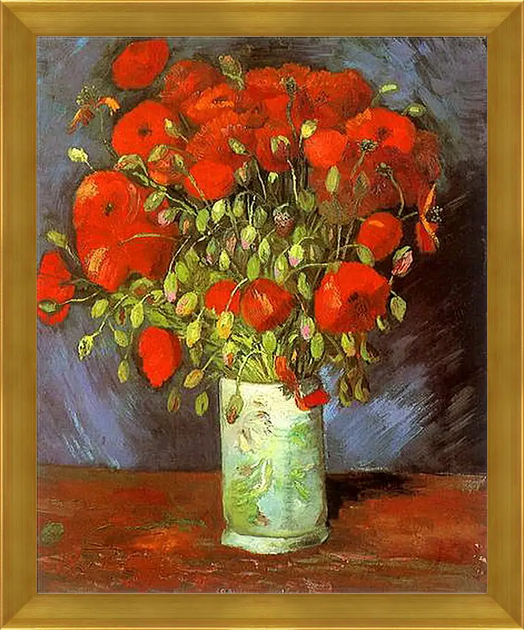 Картина в раме - Vase with Red Poppies. Винсент Ван Гог