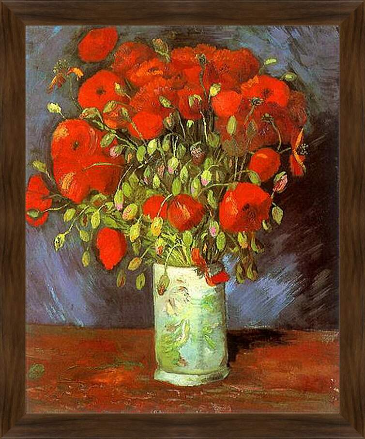 Картина в раме - Vase with Red Poppies. Винсент Ван Гог
