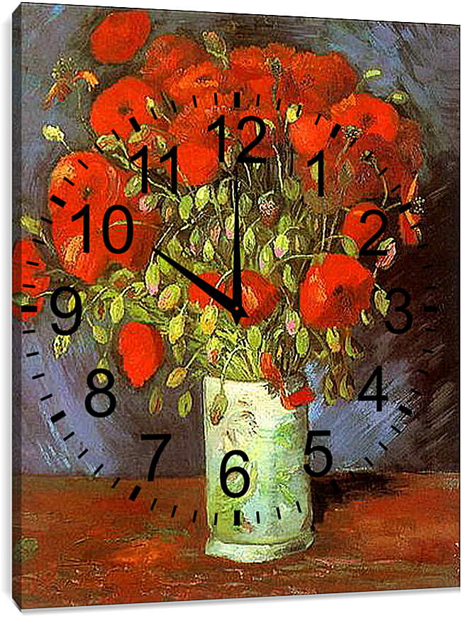 Часы картина - Vase with Red Poppies. Винсент Ван Гог