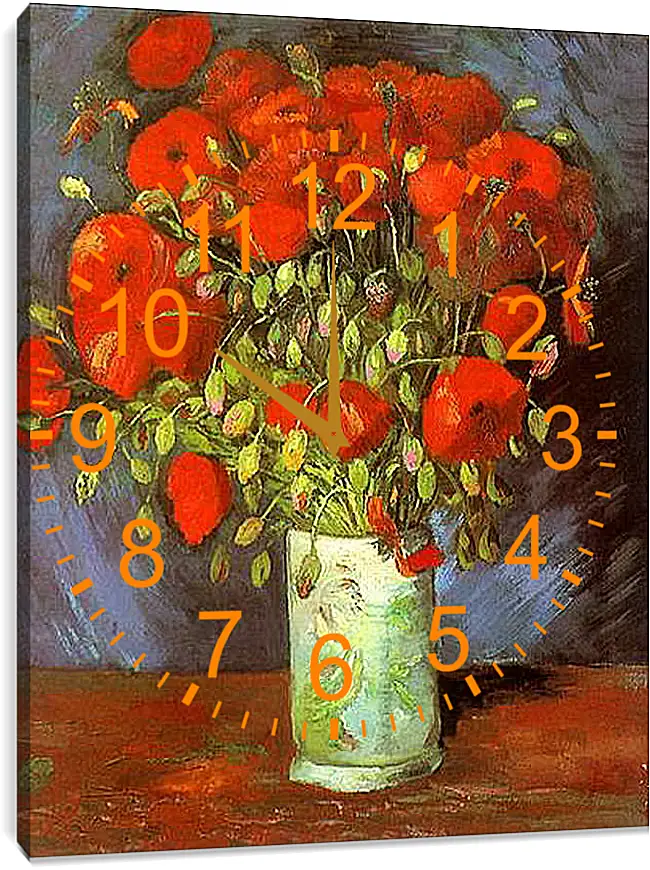 Часы картина - Vase with Red Poppies. Винсент Ван Гог