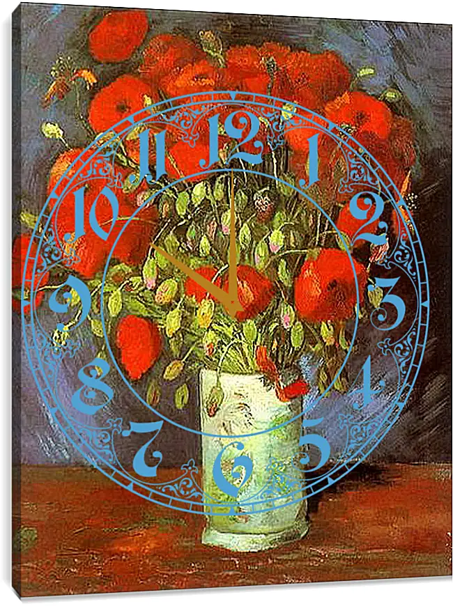 Часы картина - Vase with Red Poppies. Винсент Ван Гог