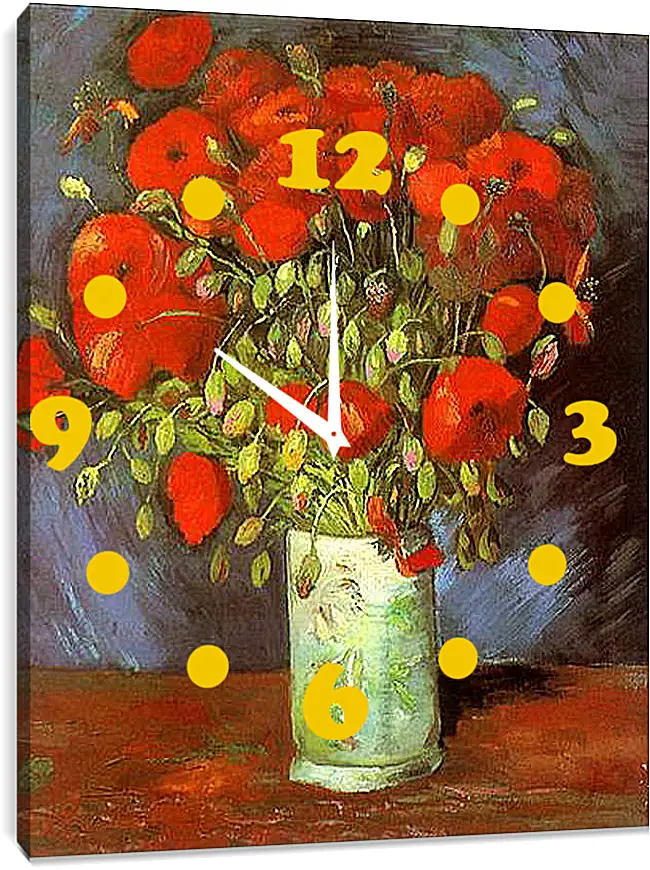 Часы картина - Vase with Red Poppies. Винсент Ван Гог