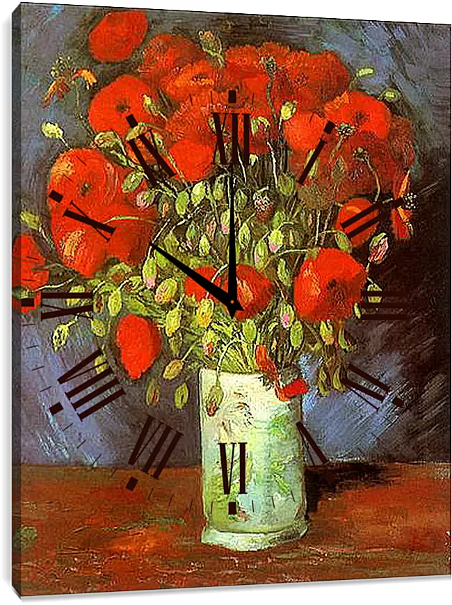 Часы картина - Vase with Red Poppies. Винсент Ван Гог