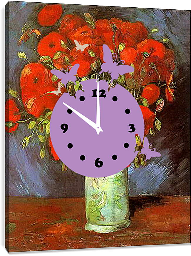 Часы картина - Vase with Red Poppies. Винсент Ван Гог