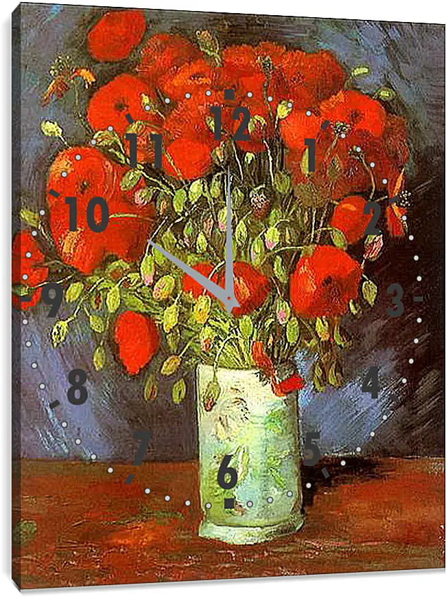 Часы картина - Vase with Red Poppies. Винсент Ван Гог