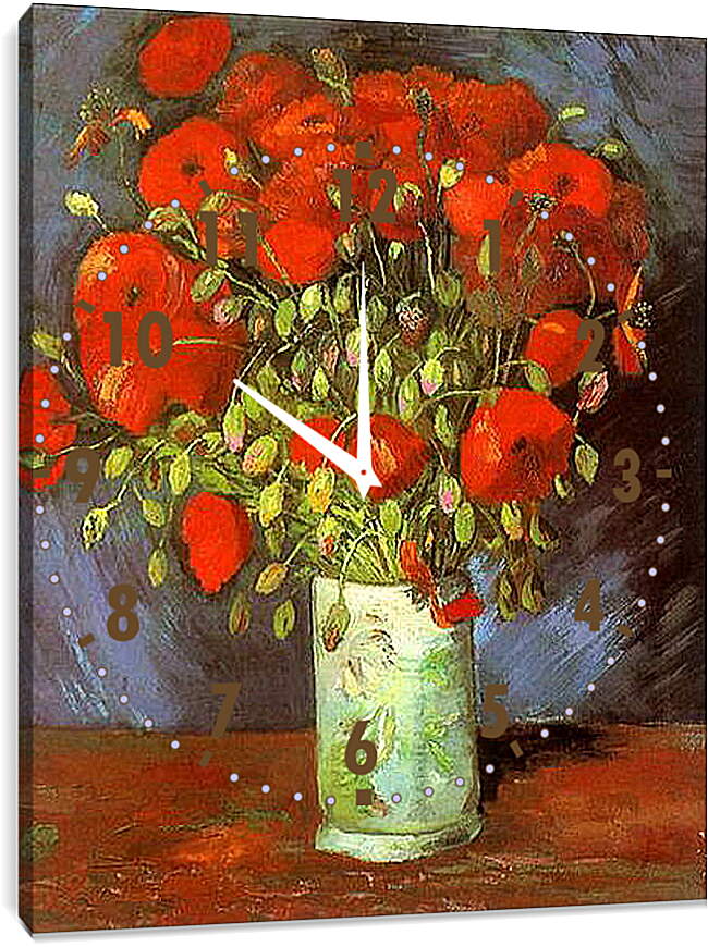 Часы картина - Vase with Red Poppies. Винсент Ван Гог