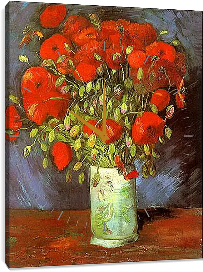 Часы картина - Vase with Red Poppies. Винсент Ван Гог