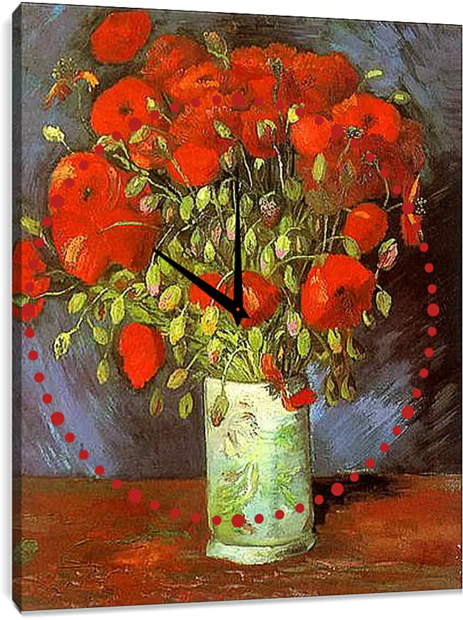 Часы картина - Vase with Red Poppies. Винсент Ван Гог