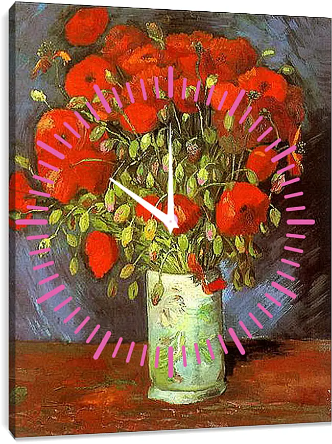 Часы картина - Vase with Red Poppies. Винсент Ван Гог