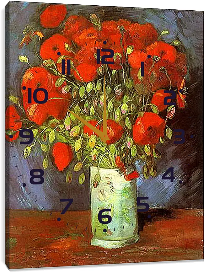 Часы картина - Vase with Red Poppies. Винсент Ван Гог