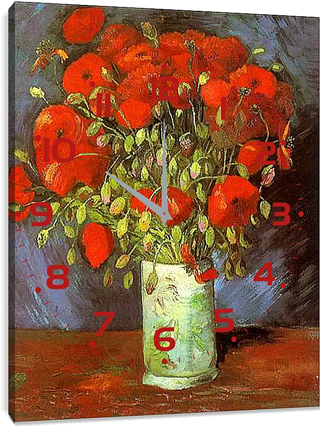 Часы картина - Vase with Red Poppies. Винсент Ван Гог