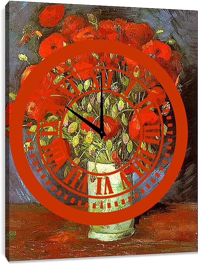 Часы картина - Vase with Red Poppies. Винсент Ван Гог