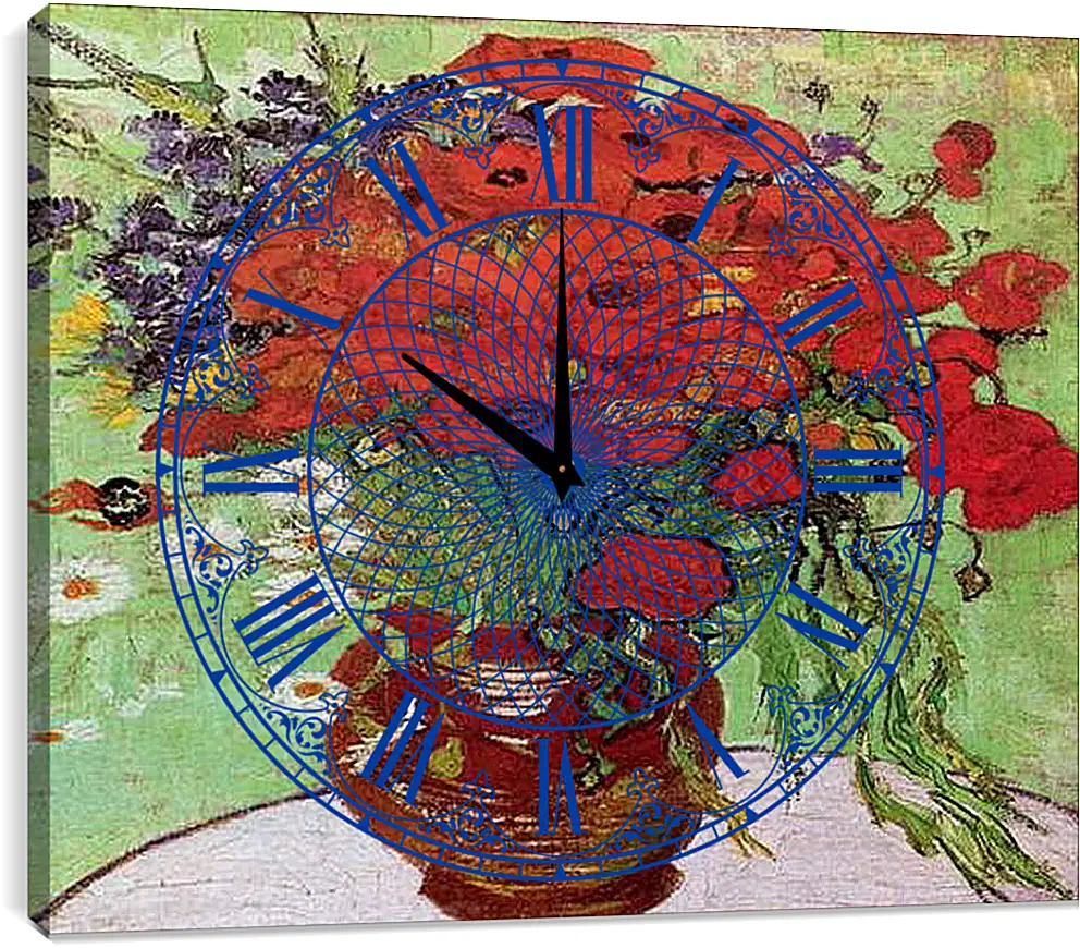 Часы картина - Натюрморт красные маки и маргаритки. Винсент Ван Гог