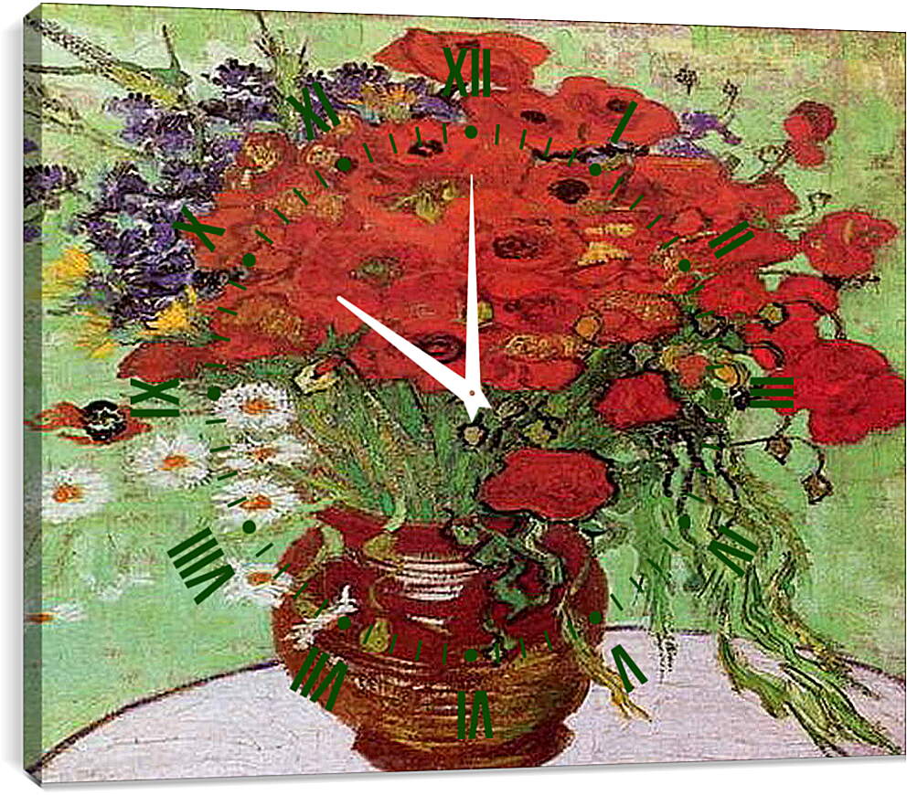 Часы картина - Натюрморт красные маки и маргаритки. Винсент Ван Гог
