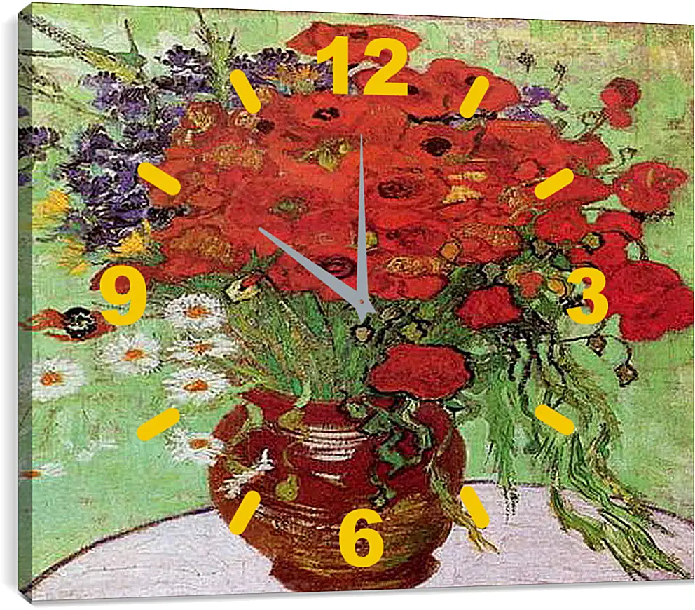 Часы картина - Натюрморт красные маки и маргаритки. Винсент Ван Гог