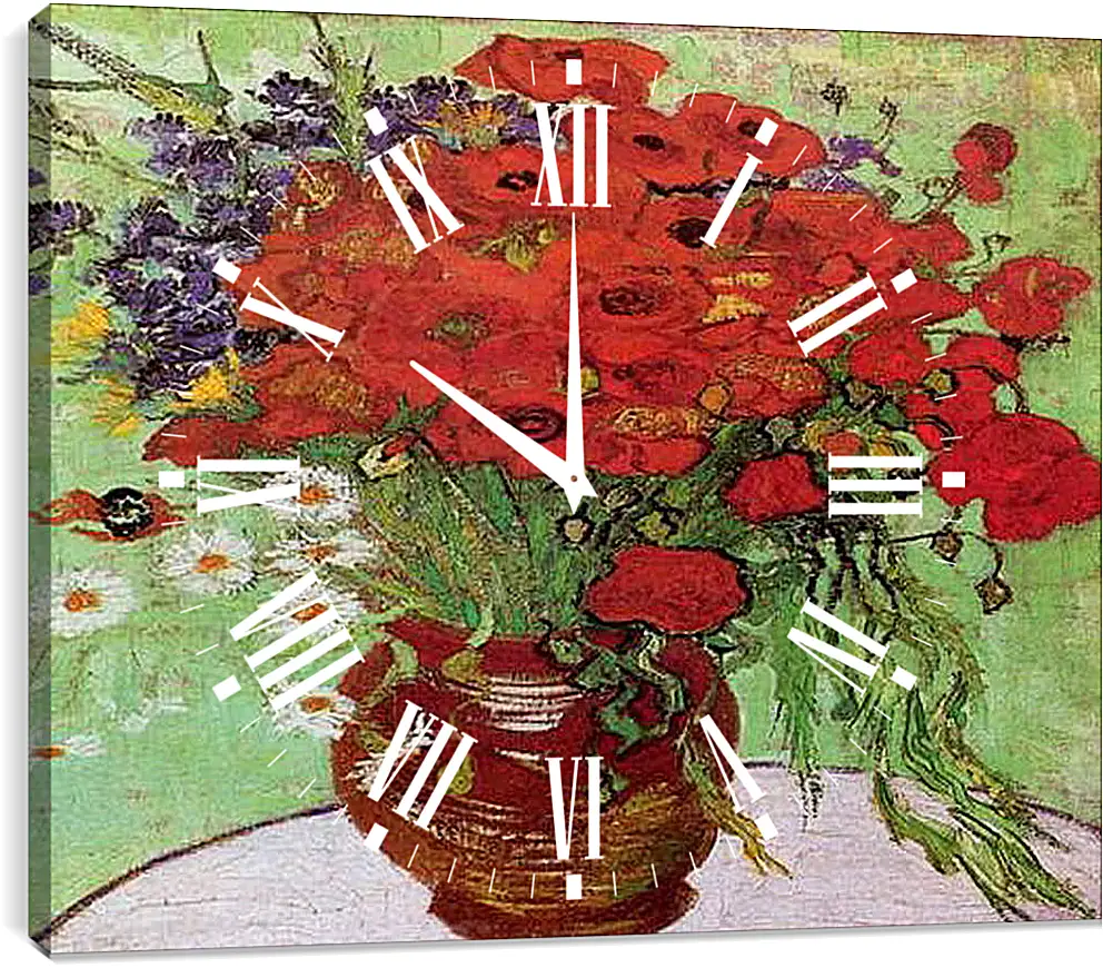 Часы картина - Натюрморт красные маки и маргаритки. Винсент Ван Гог