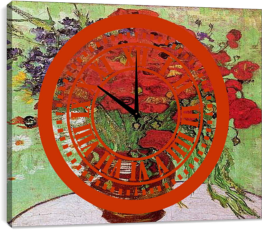 Часы картина - Натюрморт красные маки и маргаритки. Винсент Ван Гог