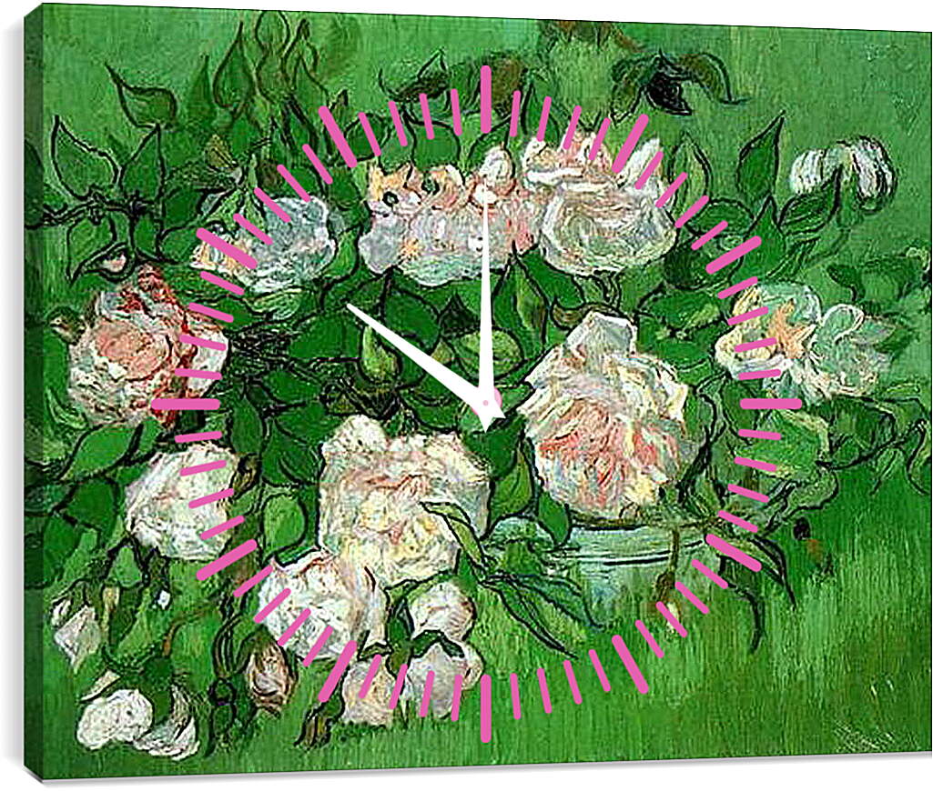 Часы картина - Розовые розы. Винсент Ван Гог