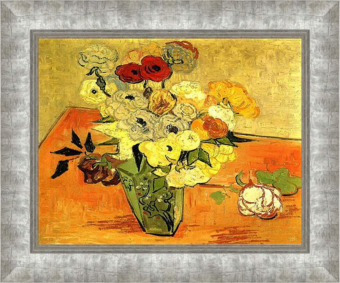 Картина в раме - Японская Ваза С Розами И Анемоны. Винсент Ван Гог