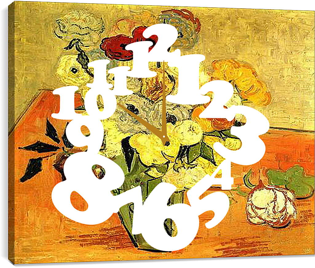 Часы картина - Японская Ваза С Розами И Анемоны. Винсент Ван Гог