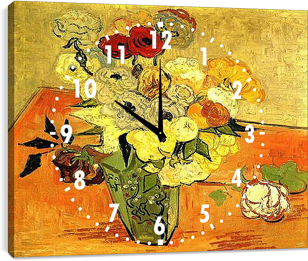 Часы картина - Японская Ваза С Розами И Анемоны. Винсент Ван Гог